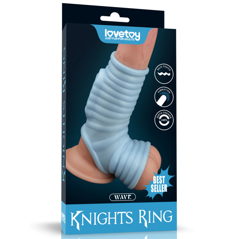 Насадка с отверстием для мошонки &quot;Knights Ring&quot; с вибрацией, голубая 